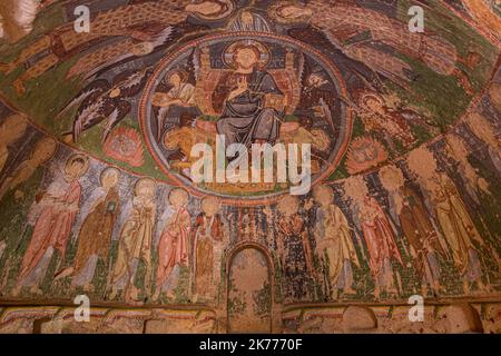 GOREME, TURKEY - JULY 19, 2019: Frescoes of the Hacli Kilise cave church in Cappadocia, Turkey Stock Photo