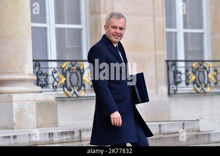 Francois de Rugy, the Minister of Ecological and Solidarity Transition out of the Council of Ministers of 10 April 2019 Stock Photo