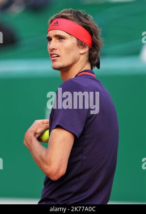 Alexander Zverev of Germany during the Rolex Monte-Carlo Masters 2019, ATP Masters 100 tennis match on April 18, 2019 in Monaco - Photo Laurent Lairys / MAXPPP Stock Photo