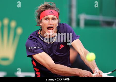 Alexander Zverev of Germany during the Rolex Monte-Carlo Masters 2019, ATP Masters 100 tennis match on April 18, 2019 in Monaco - Photo Laurent Lairys / MAXPPP Stock Photo