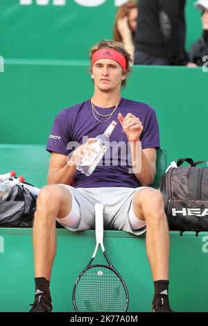 Alexander Zverev of Germany during the Rolex Monte-Carlo Masters 2019, ATP Masters 100 tennis match on April 18, 2019 in Monaco - Photo Laurent Lairys / MAXPPP Stock Photo