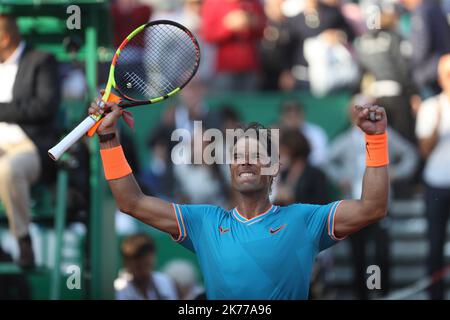 Rafael Nadal of Spain during the Rolex Monte-Carlo Masters 2019, ATP Masters 100 tennis match on April 19, 2019 in Monaco. Photo Laurent Lairys / MAXPPP Stock Photo