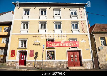 Eger, Hungary – October 17, 2022. The Egri Road Beatles Museum in Eger, Hungary. Dedicated to the famous British music band Beatles, the museum was es Stock Photo