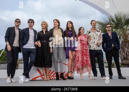 Justine Triet, Virginie Efira, Adèle Exarchopoulos, Laure Calamy, Gaspard Ulliel, Niels Schneider, Paul Hamy and Arthur Harari attending the Sibyl Photocall,  Cannes Film Festival Stock Photo