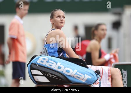 Karolina Pliskova of The Czech Republic reacts during her ladies singles third round match against Petra Martic of Croatia during Day six of the 2019 French Open at Roland Garros in Paris, France. 31.05.2019  - ROLAND-GARROS PARIS 20 MAY - 9 JUNE 2019 Stock Photo