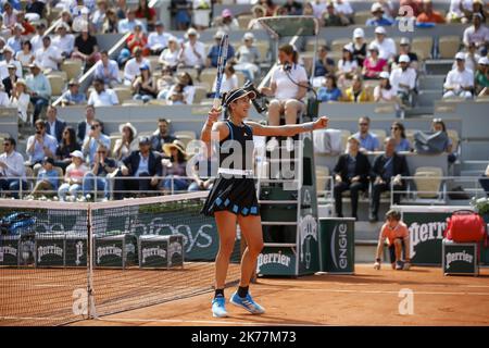 Garbine Muguruza of Spain reacts after winning during her womens singles third round match against Elina Svitolina of Ukraine during Day six of the 2019 French Open at Roland Garros in Paris, France. 31.05.2019- Roland Garros 2019 - French Open from 20 May to 9 June 2019.   Stock Photo