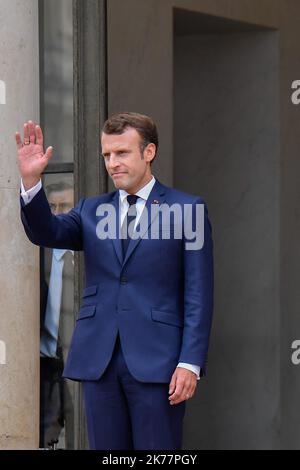 / 07/06/2019  -  France / Ile-de-France (region) / Paris  -  French President Emmanuel Macron receives Canadian Prime Minister Justin Trudeau at the Palais de l'Elysee on June 07, 2018 Stock Photo