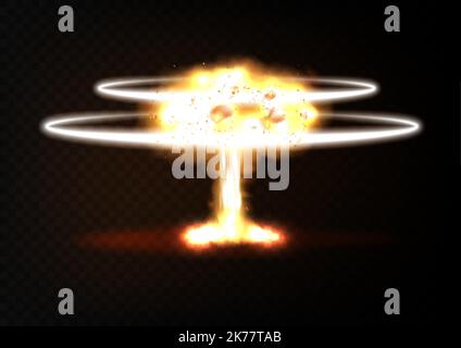 Nuclear explosion rising orange fireball of atomic mushroom cloud . Stock Vector
