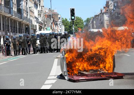 Yellow jacket protest in Roubaix, France Stock Photo