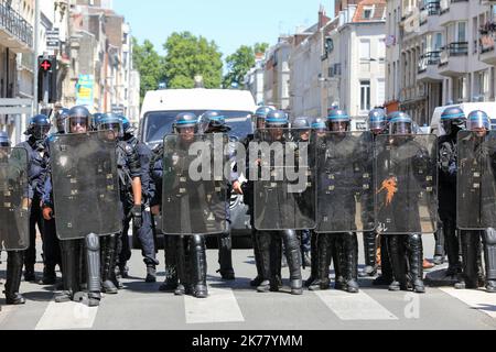 Yellow jacket protest in Roubaix, France Stock Photo