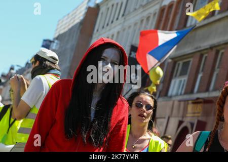 Yellow jacket protest in Roubaix, France Stock Photo