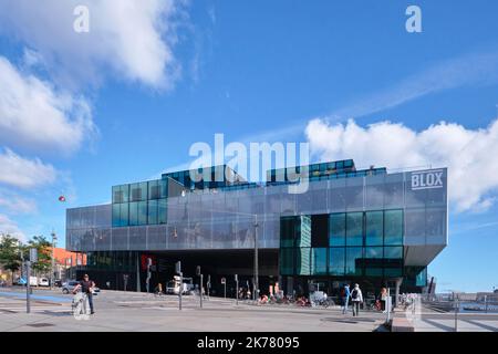 Copenhagen, Denmark - Sept 2022: The BLOX, a new prestige building design on Christians Brygge. House of Danish Architecture Center designed by OMA Stock Photo