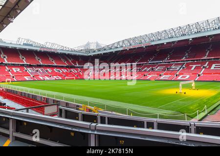 The pitch at Manchester United's Old Trafford stadium Stock Photo