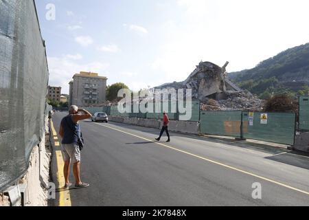 August 13, 2019 shows a general view of Genoa, on the eve of the Morandi Bridge collapse first anniversary. The Morandi bridge collapsed on August 14, 2018. The city of Genoa will commemorate one year later the tragedy.   Stock Photo