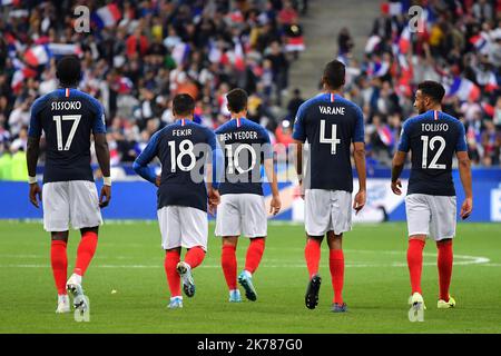 Moussa Sissoko # 17, Nabil Fekir # 18, Wissam Ben Yedder # 10, Raphael Varane # 4 and Corentin Tolisso # 12 during the match France-Andorra, September 10, 2019, at the Stade de France for the qualifications of the Euro 2020. Stock Photo
