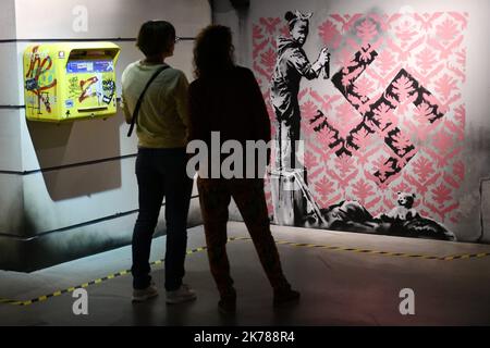 'The World of Banksy : The Immersive Experience' on display in Paris, France Stock Photo