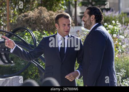 French President Emmanuel Macron with Lebanese Prime Minister Saad ...