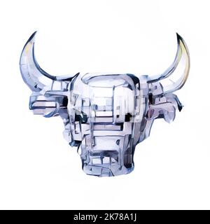 Vector of a bull's head. The head is made of steel. Mascot in Low Poly Art. Stock Vector