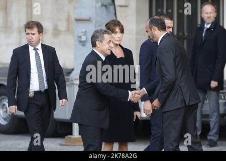 Sebastien Muylaert/MAXPPP - Former French President Nicolas Sarkozy and wife Carla Bruni Sarkozy attend former french President Jacques Chirac's funerals at Eglise Saint-Sulpice in Paris, France. World leaders have gathered in Paris to pay their final respects to the former French president Jacques Chirac who died on Thursday 26 September at the age of 86. 30.09.2019 Stock Photo