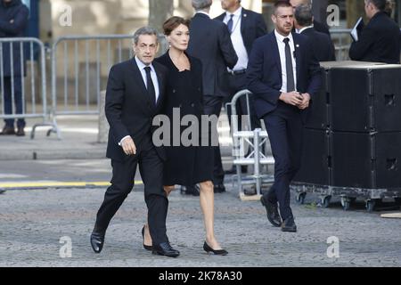 Sebastien Muylaert/MAXPPP - Former French President Nicolas Sarkozy and wife Carla Bruni Sarkozy attend former french President Jacques Chirac's funerals at Eglise Saint-Sulpice in Paris, France. World leaders have gathered in Paris to pay their final respects to the former French president Jacques Chirac who died on Thursday 26 September at the age of 86. 30.09.2019 Stock Photo
