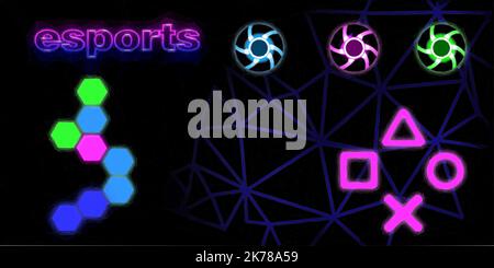Background vector on the theme of computer games - E sports. Vector in Low Poly Art. Stock Vector