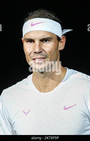 Rafael Nadal of Spain reacts during his second round match against Adrian Mannarino of France at the Rolex Paris Masters tennis tournament? in Paris, France.30.10.2019 Stock Photo