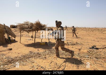 French soldiers of Operation Barkhane.  Operation Barkhane is an ongoing anti-insurgent operation in Africa's Sahel region, which commenced 1 August 2014. It consists of a 3,000-strong French force, which will be permanent and headquartered in -N'Djamena, the capital of -Chad. The operation has been designed with five countries, and former French colonies, that span the Sahel: -Burkina-Faso, -Chad, -Mali, -Mauritania and -Niger. These countries are collectively referred to as the 'G5 Sahel'. Stock Photo