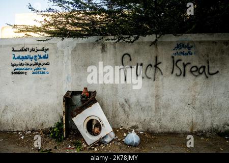 *EDITORS NOTE OFFENSIVE LANGUAGE*  / 5/10/2018  -  Palestine / Gaza strip / Gaza City  -  An anti israel graffiti on a wall in Gaza city. May 10, 2018. Gaza. Palestine. Stock Photo