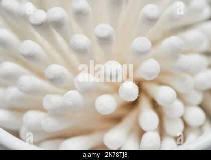 Cotton sanitary sticks arranged in a close fasion and shot from above Stock Photo