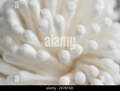 Cotton sanitary sticks arranged in a close fasion and shot from above Stock Photo