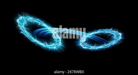 Ball lightning on a transparent dark blue background. Vector illustration, abstract electric lightning strike in the dark blue sky. Light flash Stock Vector