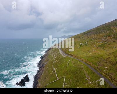 Ireland - Dingle Peninsula - County Kerry: Slea Head scenic drive, drone shot, daylight. Stock Photo