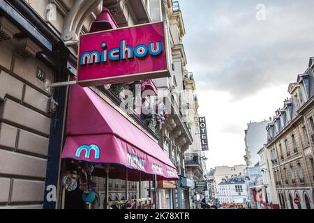 Michou's cabaret at 80 rue des Martyrs in the 18th arrondissement of Paris, The future of the cabaret is uncertain following the death of its founder. Michel Georges Alfred Catty alias Michou, figurehead of Parisian nights Stock Photo