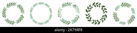Christmas wreath set. Holidays decor for invitation card, poster, banner, greeting card, postcard, packaging. Vector illustration Stock Vector