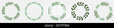 Winter wreath set. Holidays decor. Vector illustration isolated on transparent background Stock Vector