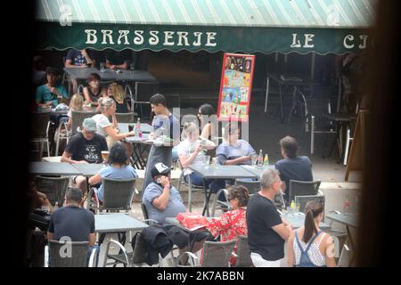 ©PHOTOPQR/LA PROVENCE/DUCLET Stéphane ; Manosque ; 28/07/2020 ; Illustration terrasses de café à Manosque. - After decades of design, manufacturing, and preparation, 2020 marks the start of the assembly of the ITER machine. FRANCE, MANOSQUE JULY 28 2020  Stock Photo