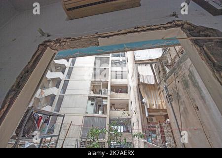 ©CAROLINE BLUMBERG/MAXPPP - BEIRUT, August 13, 2020 - Damage inside a home in Beirut, Lebanon, August 13 2020. A week after the explosions that ravaged Beirut, Lebanese Prime Minister announced the resignation of his government. Stock Photo