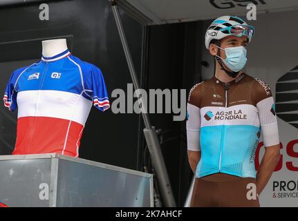 ©Laurent Lairys/MAXPPP - Romain Bardet in AG2R La Mondiale during the French championship 2020, Men's Elite, on August 23, 2020 in Grand-Champ, France - Photo Laurent Lairys /MAXPPP Stock Photo