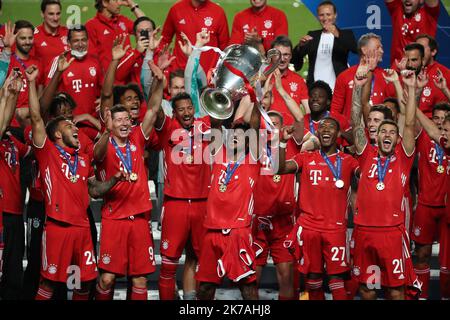 ©PHOTOPQR/LE PARISIEN/Arnaud Journois ; LISBONNE ; 23/08/2020 ; FOOTBALL FINALE DE LA LIGUE DES CHAMPIONS . LISBONNE . ESTADIO DA LUZ . 23/08/2020 . PARIS SG - BAYERN MUNICH joie Bayern Lisbon: 08/23/2020; European Football Cup final. PSG Bayern Munich Stock Photo