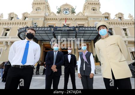 ©PHOTOPQR/NICE MATIN/Jean François Ottonello ; Monaco ; 27/08/2020 ; OTTONELLO JEAN-FRANÇOIS - jeudi 27 août 2020 à Monaco - comment le casino de Monte-Carlo s'organise face à l'épidémie de coronavirus - the Monte-Carlo casino is organizing itself in the face of the coronavirus epidemic. August 27, 2020 Stock Photo