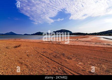 View of gialova lagoon. The gialova lagoon is one of the most important wetlands in Europe. Greece. Stock Photo