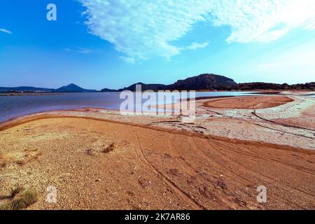 View of gialova lagoon. The gialova lagoon is one of the most important wetlands in Europe. Greece. Stock Photo