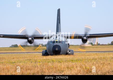 Arnaud BEINAT/Maxppp. 2020/09/11, Orléans, France. Avion cargo Transall spécialement décoré Durant la journée anniversaire des 75 ans de l'escadron de transport de l armée de l'air Poitou qui appartient au commandement des opérations spéciales. Stock Photo