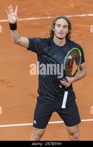 Stefanos Tsitsipas at serve on clay court. Digital artwork print wall  poster. Tennis fan art gift.