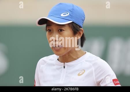 ©Sebastien Muylaert/MAXPPP - Shuai Zang of China reacts during her Women's Singles third round match against Clara Burel of France on day seven of the 2020 French Open at Roland Garros in Paris, France. 03.10.2020 Stock Photo