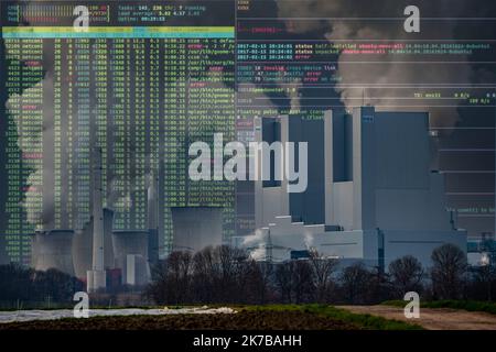 Symbolic image Critical infrastructure, blackout danger, cyberterrorism, hacker attack, Neurath lignite-fired power plant, near Grevenbroich, RWE Powe Stock Photo