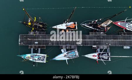 ©PHOTOPQR/OUEST FRANCE/Thomas Bregardis ; Les Sables d'Olonne ; 18/10/2020 ; VendÃ©e-Globe 2020. Le ponton VendÃ©e-Globe, vu du drone. Photo: Thomas Bregardis / Ouest-France  Stock Photo