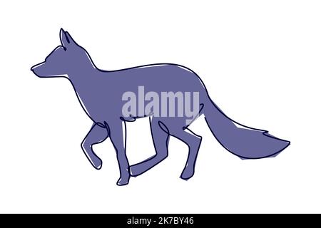 Simple flat color single continuous line drawing of cute fox. Animal and wildlife design concept. Trendy single line graphic draw vector design Stock Vector