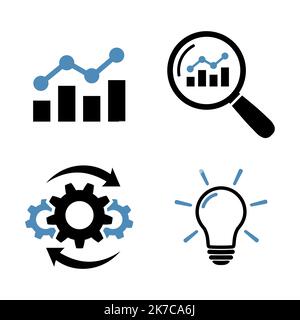 Business analysis and successful solution icon set Financial statistics diagram and marketing research symbols Infographic and strategy search, operat Stock Vector