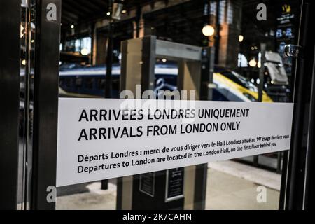 ©sadak souici/MAXPPP - Aucun train n'est autorisé du Royaume-Uni vers la France car Paris, comme plusieurs autres pays, suspend tous les voyages en provenance du Royaume-Uni à la suite de l'émergence d'une souche de coronavirus 'incontrôlable'. - France suspends all travel from UK as 'precautionary measure' over new Covid strain  Stock Photo